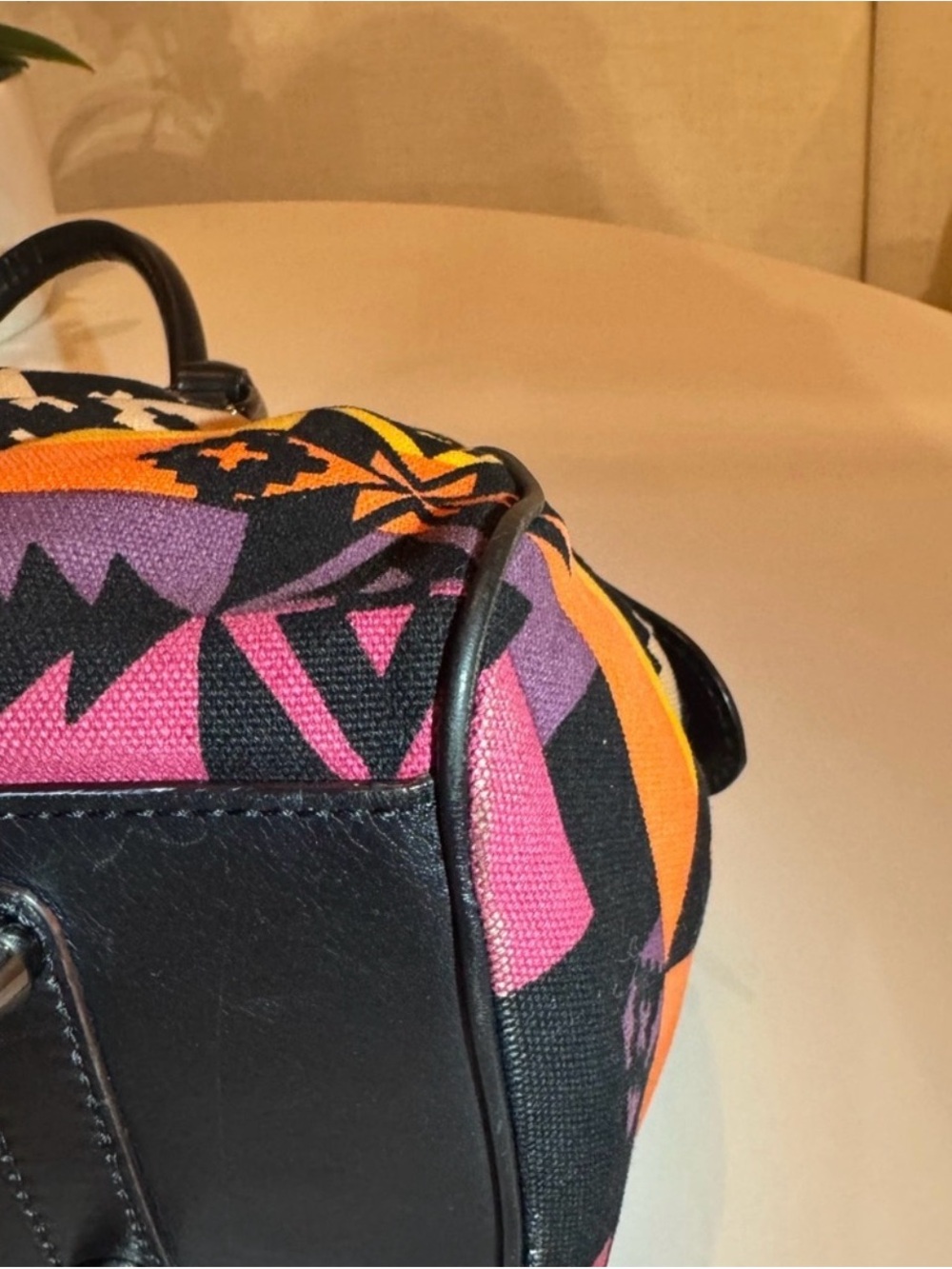 L.A.M.B. Multicolor Aztec Print Canvas & Leather Satchel w gunmetal hardware! - Picture 8 of 11